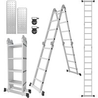 Randaco Teleskopleiter Alu Leichtgewicht Rutschfester 4x4 Ebene+Rad+Brett Multifunktionsleiter Mehrzweckleiter Ausziehbare Leiter 15 Stufe Stehleiter von RANDACO