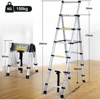 Randaco Teleskopleiter Ausziehleiter Klappleiter 1.7m+2.0m Stabil Anlegeleiter Aluminium Stehleiter bis 150kg von RANDACO