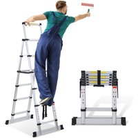 Randaco Teleskopleiter Ausziehleiter Klappleiter Stabil Aluminium Stehleiter bis 150kg 1.7m+2.0m Mit Waagebalken von RANDACO