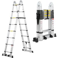Randaco Teleskopleiter Multifunktionsleiter Ausziehleiter 1,9M+1,9M Klappleiter 12 Sprossen Mehrzweckleiter von RANDACO