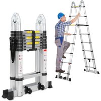 Randaco Teleskopleiter Multifunktionsleiter Ausziehleiter 2,5M+2,5M Klappleiter 16 Sprossen Mehrzweckleiter von RANDACO