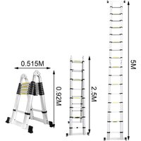Randaco Teleskopleiter Silber Aluminium Klappbar Multifunktionsleiter Anlegeleiter 2.5M+2.5M Mehrzweckleiter Fingerklemmschutz Auszeihleiter Klappbar von RANDACO