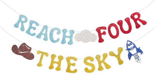 Glitter Reach Four The Sky Banner Cartoon Story 4th Birthday Party Decorations Toy Inspired Game Kids 4th Birthday Banner Party Supplies for Boy von RANERVZ