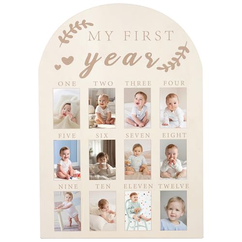 RANERVZ My First Year Foto Display Schild für 12 Monate Holz One Birthday Arch Bilderrahmen Meilenstein Monatstafel Baby 1. Geburtstag Kinderzimmer Dekorationen Baby Andenken Kinderzimmer Dekor von RANERVZ