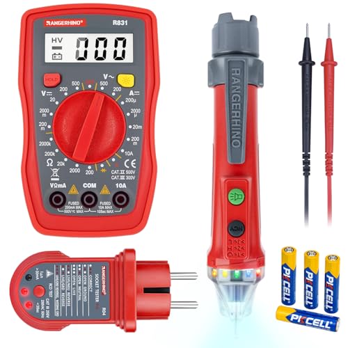 Elektrisches Test kit mit RANGERHINO multimeter-Tester und berührungslosem Dual-Range-Spannungstester und RCD test Steckdosentester, Diodenwiderstands-Kontinuitätstester, Kabelbruchpunkt-Finder-Kit Elektrisches Test kit mit RANGERHINO multimeter-Tester und berührungslosem Dual-Range-Spannungstester und RCD test Steckdosentester, Diodenwiderstands-Kontinuitätstester, Kabelbruchpunkt-Finder-Kit von RANGERHINO