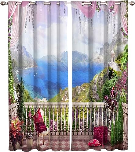 RANIEL Balkon Vorhang Blickdicht Gardinen mit Ösen Natur 3D Druck Blickdichte Vorhänge Vorhang Verdunkelung Wärmeisolierend Wohnzimmer Schlafzimmer 2 Stück 140x175 cm (BxH) von RANIEL