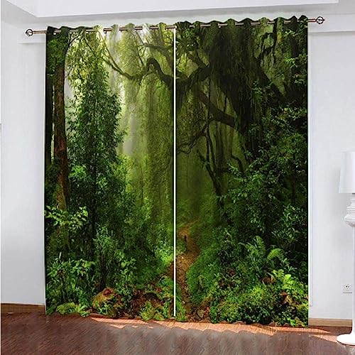 RANIEL Deep Forest Vorhang Blickdicht Gardinen mit Ösen Pianta 3D Druck Blickdichte Vorhänge Vorhang Verdunkelung Wärmeisolierend Wohnzimmer Schlafzimmer 2 Stück 110x215 cm (BxH) von RANIEL