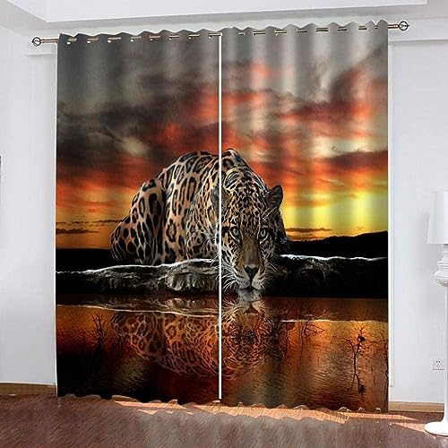 RANIEL Leopard Vorhang Blickdicht Gardinen mit Ösen Tier 3D Druck Blickdichte Vorhänge Vorhang Verdunkelung Wärmeisolierend Wohnzimmer Schlafzimmer 2 Stück 110x215 cm (BxH) von RANIEL