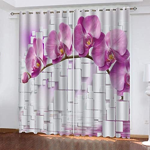 RANIEL Orchidee Vorhang Blickdicht Gardinen mit Ösen Geometrisch Modern 3D Druck Blickdichte Vorhänge Vorhang Verdunkelung Wärmeisolierend Wohnzimmer Schlafzimmer 2 Stück 91.5x214 cm (BxH) von RANIEL