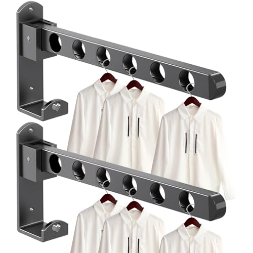 RANJIMA 2 Stück Kleiderhaken Klappbar, 6 Löcher Kleiderstange Klappbar Wandmontage 90° Drehbar Kleiderlüfter, Wandhaken Klapphaken Wand Kleiderständer für Balkon, Waschküche, Badezimmer (Schwarz) RANJIMA 2 Stück Kleiderhaken Klappbar, 6 Löcher Kleiderstange Klappbar Wandmontage 90° Drehbar Kleiderlüfter, Wandhaken Klapphaken Wand Kleiderständer für Balkon, Waschküche, Badezimmer (Schwarz) von RANJIMA