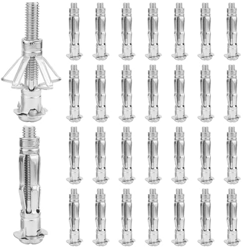 RANJIMA 30 Pcs Hohlraumdübel Metall, M6*52mm Verzinkt Hohlwanddübel M6 Hohlraum Metalldübel, Spreizdübel eignen sich für Hohlwand, Hohlziegel, Gipsplatten & Gipsfaserplatten mit einer Dicke von 3-20mm von RANJIMA