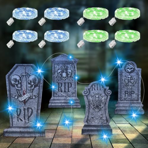 RANJIMA 4 Stück Halloween Glühendes Grabsteine Deko mit 8 Stück 3M Lichterkette, 41CM Halloween Grabstein Dekoration Außen Wasserdicht Grabstein Schilde für Rasenhof Hinterhof Haunted Friedhof Zombie RANJIMA 4 Stück Halloween Glühendes Grabsteine Deko mit 8 Stück 3M Lichterkette, 41CM Halloween Grabstein Dekoration Außen Wasserdicht Grabstein Schilde für Rasenhof Hinterhof Haunted Friedhof Zombie von RANJIMA
