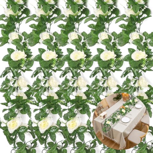 RANJIMA 4 Stück Blumengirlande Deko, 2.2M Girlanden Künstlich Rosen Romantische Rosengirlande Hochzeitsdeko Blumen mit Efeu-Girlande für Traubogen,Autoschmuck,Garten von RANJIMA