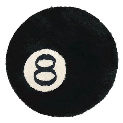 RANJIMA 8 Ball Billard Teppich, Runder 60x60 cm 8 Ball Rug Mikrofaser Tufting Weich Billiard Teppich, Rutschfest Schwarzer Billardteppich Waschbar Coole Teppiche für Wohnzimmer Schlafzimmer Dekoration von RANJIMA