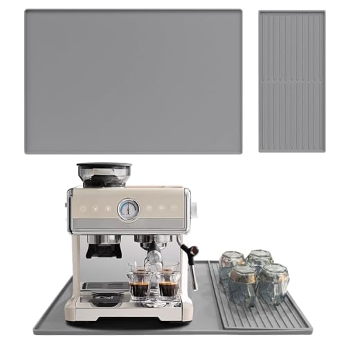 RANJIMA Abtropfmatte Kaffeemaschine, 61x40.5 cm Kaffeemaschine Unterlage Kaffeevollautomat Silikonmatte mit 19x40cm Abtropfmatte Spüle Trockenmatte, 2 en 1 Silikon Matte Unter Kaffe Grau Coffee Mat RANJIMA Abtropfmatte Kaffeemaschine, 61x40.5 cm Kaffeemaschine Unterlage Kaffeevollautomat Silikonmatte mit 19x40cm Abtropfmatte Spüle Trockenmatte, 2 en 1 Silikon Matte Unter Kaffe Grau Coffee Mat von RANJIMA