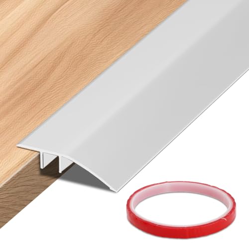 RANJIMA Aluminium Übergangsprofil Höhenausgleich, 0,9m x 43mm Übergangsleiste Böden Höhenausgleich Abdeckleiste, Türschwellen Leiste mit Klebeband für Türschwelle Schwellen Rampen Saugroboter (Silber) von RANJIMA