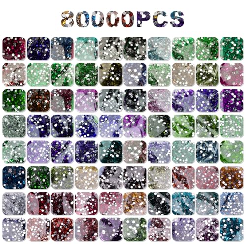 RANJIMA Diamond Painting Steine, 80 Farbe DIY Runder Steine Glitzer Zubehör Diamanten Deko Strasssteine für Diamond Painting Nägel Edelsteine Textilien Kunsthandwerk Ornamente von RANJIMA