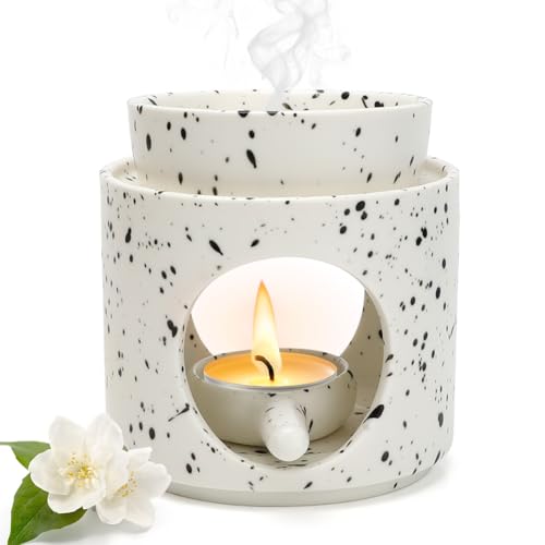 RANJIMA Duftlampe Ambiente Teelicht, Aromalampe aus Keramik mit Teelichthalter, Duftöl und Duftwachs Diffusor, Stövchen für ätherische Öle, Duftöl und Duftwachs, Abnehmbare Schale (Tintenfarbe) von RANJIMA