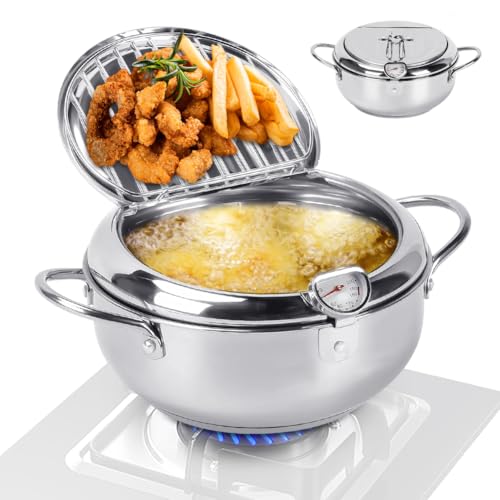 RANJIMA Frittiertopf Im Japanischen Stil, 20cm Fritteuse Topf, Japanische Tempura Fritteuse Topf mit Thermometer, Kleiner Edelstahl-Topf mit Deckel und Abtropfgestell für Pommes Frites,Garnelen,Fisch RANJIMA Frittiertopf Im Japanischen Stil, 20cm Fritteuse Topf, Japanische Tempura Fritteuse Topf mit Thermometer, Kleiner Edelstahl-Topf mit Deckel und Abtropfgestell für Pommes Frites,Garnelen,Fisch von RANJIMA