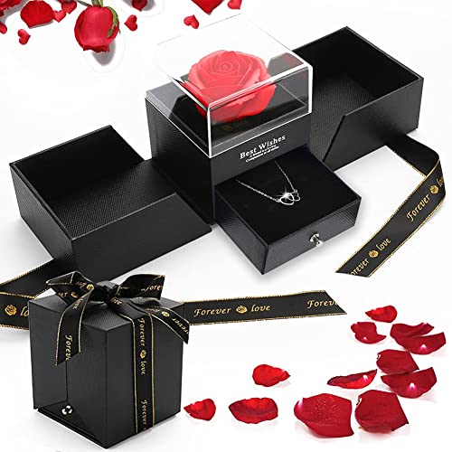 RANJIMA Geschenkbox Rose, Ewige Echte Rose, Schönheit und das Biest Rosenbox, Nie verwelkte Rose Schmuck Geschenkbox, Romantische Rose Geschenk Kit für Valentinstag, Frauen, hochzeits, Geburtstag von RANJIMA