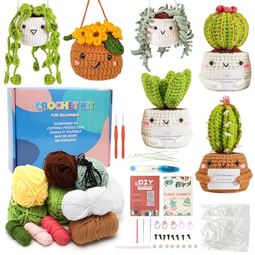 RANJIMA Häkelset für Anfänger, Lächelnde Pflanzen DIY Set mit Häkelnadeln Tasche Pflanzen Hänge Häkeln Starter Kit Erwachsene für DIY-Handarbeiten Geschenk für Erwachsene Kinder Geburtstagsgeschenk von RANJIMA