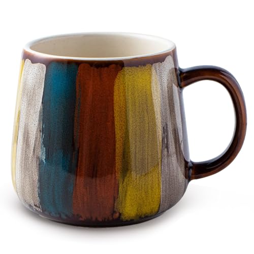 RANJIMA Kaffeetasse Groß, Keramik Tasse Retro Farben für Geschenk lustig 480ml Teetasse mit Henkel Mug Kaffeetassen für Kaffee,Cappuccino,Künstlerdesign Teetassen Geschenk zum Geburtstags,Valentinstag von RANJIMA