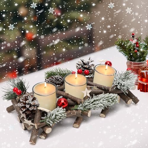 RANJIMA Kerzenhalter Adventskranz Länglich, Dekorativer Kerzenständer für Weihnachten und Herbst, Teelichthalter Weihnachten Teelichtgläser, Kerzenhalter, Adventsgesteck Modern Deko Tisch Wohnzimmer von RANJIMA