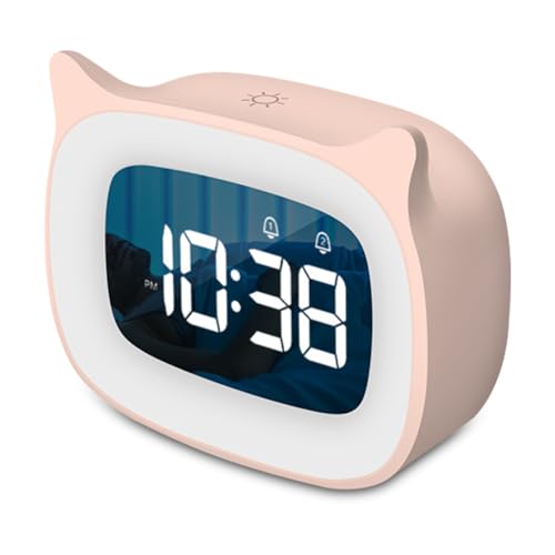 RANJIMA Kinderwecker für Schulanfänger, 11.5×9.3×4.2cm USB Kinderwecker mit Nachtlicht Buntes Nachtlicht mit 18 Klingeltöne Dual Alarms Snooze LED Digitalanzeige für Mädchen & Jungen zum Schlafzimmer von RANJIMA