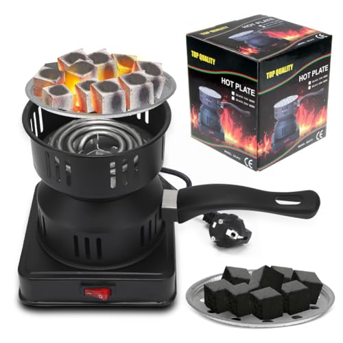 RANJIMA Kohleanzünder, Elektrischer Kohlegrill, 450W-600W Holzkohle Grill Elektroofen Brenner, Outdoor Kabel Kohlegrill Zubehör Elektro Holzkohl-Anzünder Tragegriff & Kohlegitter Kaffee Geschenk von RANJIMA