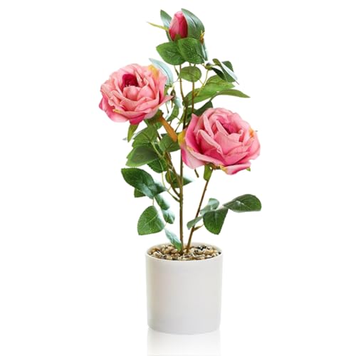 RANJIMA Künstliche Rose, Künstliche Rose im Topf Kunstblumen Blumendeko für Home Deko,kunstblumen wie echt für Tischdekoration zu Hause Hochzeit Dekoration Wohnung Modern-Rosa von RANJIMA