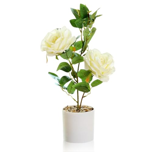 RANJIMA Künstliche Rose, Künstliche Rose im Topf Kunstblumen Blumendeko für Home Deko,kunstblumen wie echt für Tischdekoration zu Hause Hochzeit Dekoration Wohnung Modern- Weiß von RANJIMA