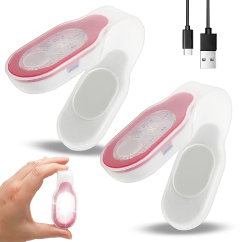 RANJIMA LED Clip Lampe, 2 Stück Krankenpflege Nachtlicht, Mini Nachtlicht Krankenschwester USB Aufladbar, Taschenlampe Clip auf Kleidung, LED Sicherheitslicht Schulranzen für Camping (Rosa) von RANJIMA