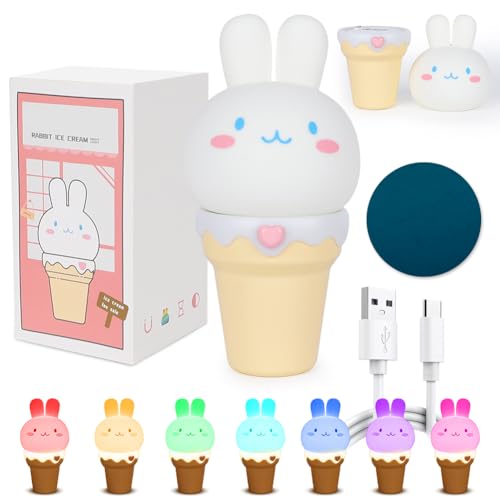 RANJIMA Nachtlicht Kinder, LED Dimmbare Nachttischlampe Farbwechsel RGB Kaninchen Nachtlicht Baby Timing Kawaii Silikon Kinder Touch USB Lampe Tragbare Tischleuchte für Babyzimmer Stillen,Kinderzimmer von RANJIMA