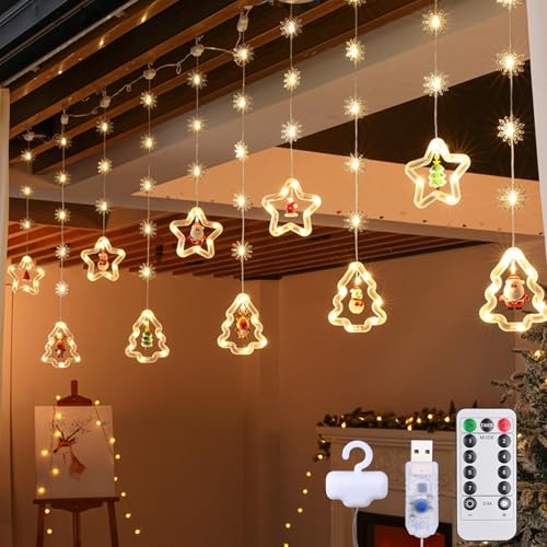 RANJIMA LED Weihnachtsbeleuchtung Fenster, 3M Weihnachtsdeko Sterne Lichtervorhang 8 Modi USB Fenster Beleuchtet Hängende Lichterkette Schneeflocken Deko Innen für Fensterdeko Weihnachten, Warmweiß RANJIMA LED Weihnachtsbeleuchtung Fenster, 3M Weihnachtsdeko Sterne Lichtervorhang 8 Modi USB Fenster Beleuchtet Hängende Lichterkette Schneeflocken Deko Innen für Fensterdeko Weihnachten, Warmweiß von RANJIMA
