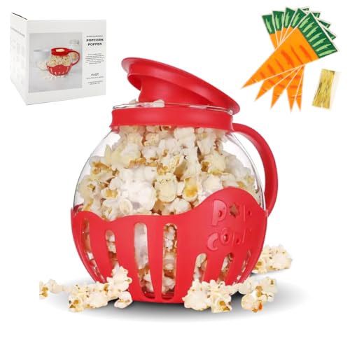 RANJIMA Popcorn Maker Mikrowelle, Popcorn Mikrowelle Schüssel, Popcorn Maschine mit 50 Popcorn Tüten, Topf Mikrowellen Luft Popcorn Snack, Rot Popcorn Popper für Kindergeburtstage Familienfeiern von RANJIMA
