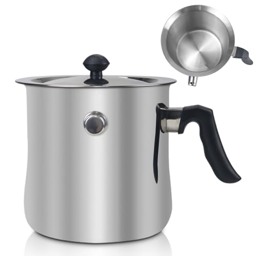 RANJIMA Milchtopf Doppelwandig, 1.5L Edelstahl Milchtopf mit Deckel Ø16.5cm Milchkochtopf mit Pfeife & Rutschfester Kunststoffgriff, Simmertopf Kochtopf Wasserbad Schmelztopf für Gas Elektro Induktion von RANJIMA