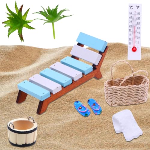 RANJIMA Miniatur Deko Sauna Zubehör Set - 8 Stück Wellness Deko Zubehör, Mini Strandkorb Korb Hausschuhe Eimer Badetuch, Mini Saunazubehör, Miniatur Garten Deko für DIY Dekoration Mini Gartenmöbel von RANJIMA