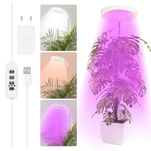 RANJIMA Pflanzenlampe LED Vollspektrum,35-160cm Höhenverstellbar Pflanzenlicht mit 72 LEDs für Zimmerpflanzen,Grow Lampe mit Zeitschaltuhr 3/9/12 Std,3 Lichter Modi & 10 Helligkeit für Indoor Pflanzen von RANJIMA