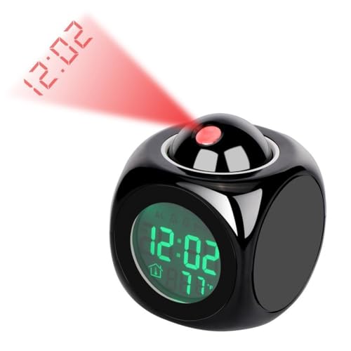 RANJIMA Projektionswecker, Wecker mit Projektion, Digitaluhr Projektor Tischuhr LED Projektion Wecker USB Aufladbar Sprachfunktion LCD Digital Temperaturanzeige Snooze für Kinder ältere (Schwarz) von RANJIMA