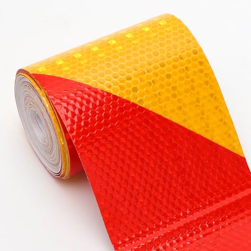 RANJIMA Reflektorband Selbstklebend, 10cmx10m Reflektierendes Klebeband Rot Gelb Streifen, Selbstklebend Warnklebeband Reflektierende Aufkleber Reflective Tape für Auto Straße Sicherheit Markierung RANJIMA Reflektorband Selbstklebend, 10cmx10m Reflektierendes Klebeband Rot Gelb Streifen, Selbstklebend Warnklebeband Reflektierende Aufkleber Reflective Tape für Auto Straße Sicherheit Markierung von RANJIMA