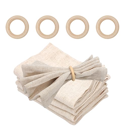 RANJIMA Stoffservietten Beige, 4er Set Leinen-Servietten, 45x45 cm Leinenstoffservietten mit Serviettenring Wiederverwendbare rustikale Servietten Tischservietten für Hochzeit, Empfänge, Brautpartys von RANJIMA