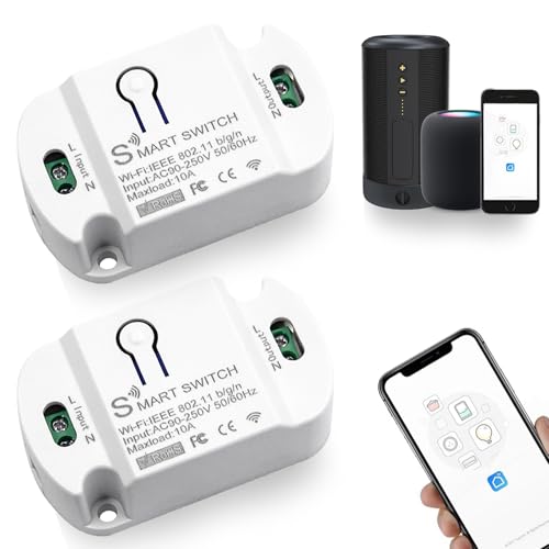 RANJIMA Smart Lichtschalter, 2 Stück Smart Lichtschalter Modul, Mini Smart Home Sprachsteuerung/Timer, WLAN Smart Switch Alexa Zubehör Kompatibel Alexa,Tuya App, Smart Life von RANJIMA