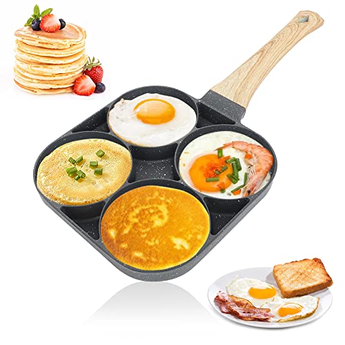 RANJIMA Spiegeleipfanne, Pancake Pfanne Induktion Omlettenpfanne 4 Loch Augenpfanne Antihaft-Aluminium Eierpfanne Pancake Maker für Frühstück Spiegeleier Hamburger Pancakes, für Induktion & Gasherd von RANJIMA