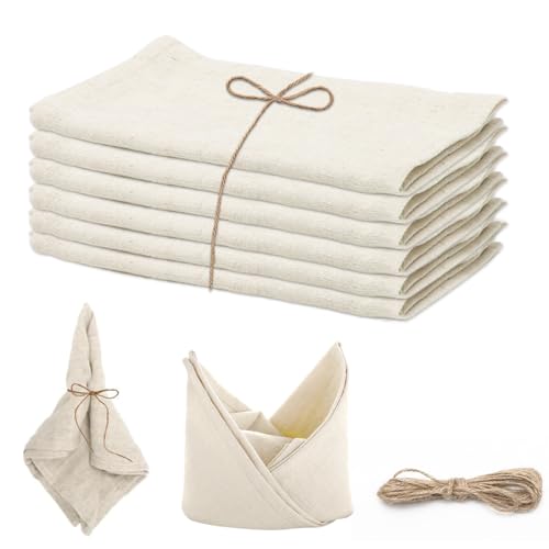 RANJIMA Stoffservietten Leinenservietten, 6 Stück Leinen Servietten Stoff 40 x 40cm, Leinen Baumwolle Servietten Weich Abwaschbare Wiederverwendbar für Hochzeit Dinner Party Cafe Restaurant, Beige von RANJIMA