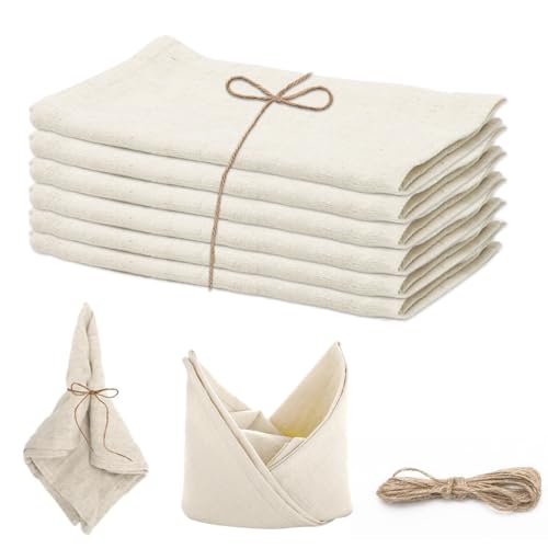 RANJIMA Stoffservietten Leinenservietten, 6 Stück Leinen Servietten Stoff 40 x 40cm, Leinen Baumwolle Servietten Weich Abwaschbare Wiederverwendbar für Hochzeit Dinner Party Cafe Restaurant, Beige von RANJIMA