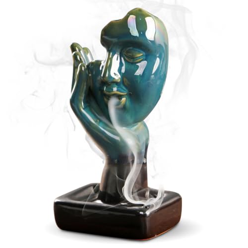 RANJIMA Thinker Rückfluss Wasserfall Räuchergefäß, Keramik Haus Dekoration Räucherstäbchenhalter Räucherstäbchen Rückfluss für Meditation Home Zen Schlafzimmer Yoga Room Wohnzimmer Decor von RANJIMA
