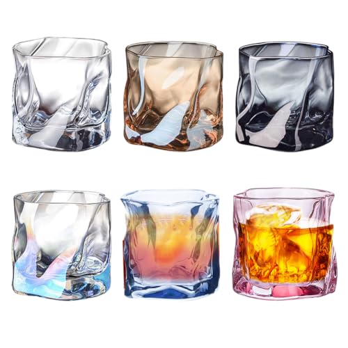 RANJIMA Whisky Gläser 6er Set, 200ml Unregelmäßige Kristall Whiskeygläser Doppeltes Altmodisches Kristallgläser, Old Fashioned Whiskey Glas für Scotch Rum Cocktails Wasser Geschenke für Papa Ehemann von RANJIMA