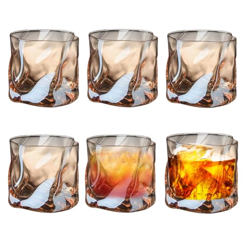 RANJIMA Whisky Gläser 6er Set, 200ml Unregelmäßige Kristall Whiskeygläser Doppeltes Altmodisches Kristallgläser, Old Fashioned Whiskey Glas für Scotch Rum Cocktails Wasser Geschenke für Papa Ehemann von RANJIMA