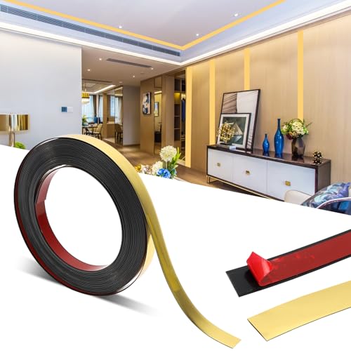 RANJIMA Zierleisten Selbstklebend, Wandleisten Selbstklebend Leisten, Zierleisten Wand PVC Dekorationsleiste Deckenleisten Selbstklebender Dekorationsband für Wand,Türen,Spiegel,Möbeldekor Gold 6M×2cm von RANJIMA