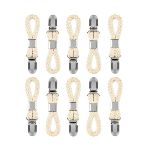 10 x Geschirrtuch-Clips, geflochtene Baumwollschlaufe, zum Aufhängen, Handtuch-Clips, gewebte Baumwolle, mit Metallclip, Aufbewahrungsmappe, Beige von RANRAO